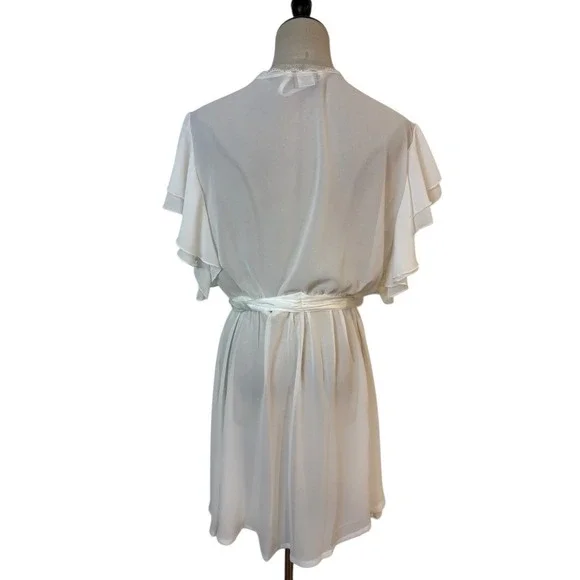 Vtg Seductivewear Sheer Short Robe Sz XL White Floral Bridal Boudoir Cover Up - Picture 5 of 8